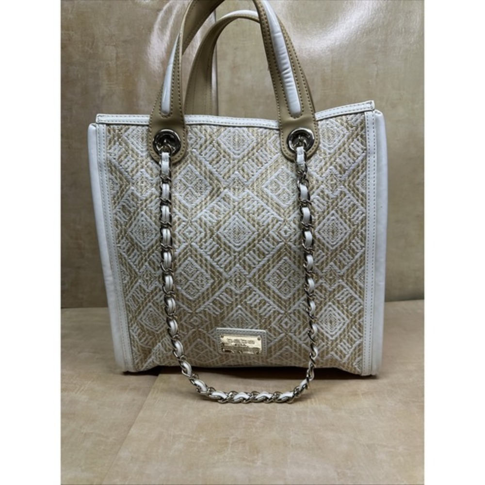 BEBE Canvas Logo Double Handle Satchel Crossbody Tote Bag Braided Handles-rare‎